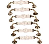 FBHFSUIEF Tirador de puerta, pomo de cajón, 6 piezas, tiradores de cerámica de latón antiguo con acabado de mármol marrón, pomos for gabinetes de cocina, tirador de cajón de armario de cerámica retro