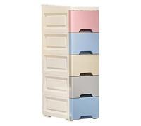 Fbinys Bathroom Storage Cabinet, Standing Organizer with Casters, 5-Tier Vertical Drawer Design and Space-Saving Shelf Unit for Small Spaces, Hotel, Apartment, Kitchen, White and Mixed Colored