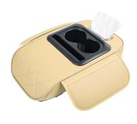 Fbinys Cars Armrest Cushion, PU Leather Console Cover with Cup Holder, Phone Slot, Heightening Pad, Tissue Box, Multifunctional Cars Accessory for Sedans, SUVs, and Trucks