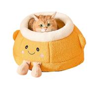 Fbinys Cat Bed House, Soft Cute Covered Pet Bed, Warm Orange Plush Cat and Small Dog Beds, Indoor Outdoor Shelter for Travel, Car, Camping, Desk, Bedside, Window, Chair, Couch, or Room Use