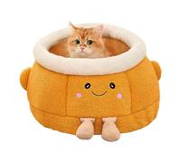 Fbinys Cat Bed House, Soft Cute Covered Pet Bed, Warm Orange Plush Cat and Small Dog Beds, Indoor Outdoor Shelter for Travel, Car, Camping, Desk, Bedside, Window, Chair, Couch, or Room Use