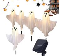Fbinys Halloween Solar Pathway Lights - Ghost Themed LED Lights for Spooky Outdoor Decor, Energy-Saving Glow with Automatic Illumination, Garden for Yard Lawn Walkway, 5-Pack Set, 16 Inches Each