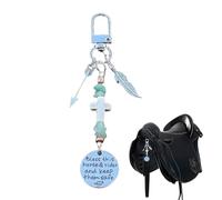 Fbinys Llavero de silla de montar,Llavero de cuerda de silla de montar | sombrero vintage de plumas de herradura - occidental hecho a mano de aleación con montura de caballo, letras