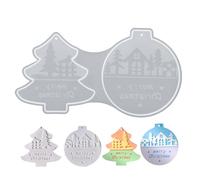 Fbinys Molde de silicona para árbol de Navidad | Forma de adorno de bolas de Navidad, molde de silicona elástico reutilizable de 2 capas para fondant, chocolate, jabón, pastel
