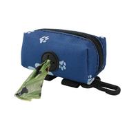 Fbinys Poop Bag Dispenser, Portable Pet Waste Bag Holder with Hook, Compact Storage Pouch for Dog and Cat Walking, Travel, Outdoor Use, 5.51x1.77x1.57 Inches, Blue and Gray