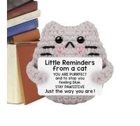 Fbinys Positive Cat Crochet, Little Reminders Handmade Knitted Cats with Message, Funny Crochets Kitty, Easter Basket Stuffers, Cheer, for Cat Lovers, 7x6x5cm