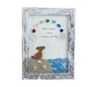 Fbinys Sea Glass Wall Art, Sympathy Dog Memorial, 8.6 Inches Picture with Handmade Sea Glass Design, Decorative Wall Art, Memorial with Elegant Style Home Decor for Living Room and Entryway