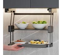 FBJAMZ Estante desplegable de 2 Niveles, Estante de Platos Temporal, escurridizo, Estante de Especias Plegable de Aluminio para Cocina, despensa, Capacidad de hasta 22 Libras (W)
