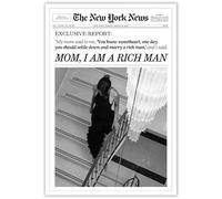 FBKDVC Lienzo de periódico moderno en blanco y negro para pared, póster artístico de mamá I Am A Rich Man Funky Girky, impresión estética preppy para decoración de pared retro para carrito de bar,