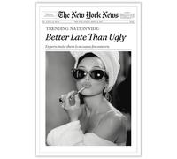 FBKDVC Póster estético de moda de chica funky girl en lienzo en blanco y negro, arte de pared Better Late Than Ugly Poster Women Newspaper Art Print para baño, dormitorio femenino, apartamento,