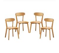 FBNMG Pack de 4 Sillas de Comedor de Ma*dera Ma*ciza,Silla de Cocina de Roble con Respaldo Curvado y Almohadillas Antideslizantes para los Pies para Comedor Dormitorio Balcón(Set of 4, Wood Color)