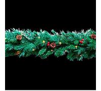 FBright Boa Navideña con Luces Leds, Piñas y Bolitas Rojas, Blanco Cálido, Longitud 180 cm