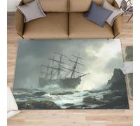 FBRUIEG Alfombra de barco fantasma para sala de estar, alfombra de navegación, alfombras de barco onduladas para dormitorio, alfombra antideslizante lavable, alfombra de pelo bajo para suelos de