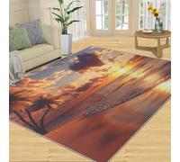 FBRUIEG Alfombra de verano para el océano, alfombra de playa y decoración del hogar, alfombras de mar al atardecer para sala de estar, alfombras lavables para dormitorio, alfombras antideslizantes de