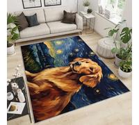 FBRUIEG Alfombra Golden Retriever para niños, diseño de perro dorado con diseño de cielo estrellado, alfombra de perro para dormitorio, decoración del hogar para sala de estar, comedor, estudio, sofá