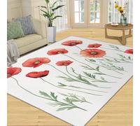 FBRUIEG Alfombras de flores de amapola para dormitorio, alfombra transparente con láser para sala de estar, decoración del hogar, cocina, comedor, alfombra de suelo, 100 x 150 cm
