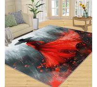 FBRUIEG Alfombras de moda para mujer, para dormitorio, niña en rojo, alfombra de decoración del hogar, alfombras de pintura al óleo para sala de estar, alfombra lavable para habitación de niños y