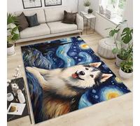 FBRUIEG Husky - Alfombra para niños, diseño de perro Husky con cielo estrellado, alfombra para dormitorio, decoración del hogar, sala de estar, comedor, estudio, sofá, alfombra decorativa para suelo