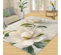 FBRUIEG Magnolia Alfombras para dormitorio, alfombra de flores grandes, alfombra de área de flores de mármol, alfombras de decoración del hogar para sala de estar, alfombra antideslizante lavable a