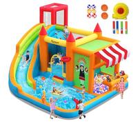 FBSPORT Castillo Hinchable acuatico para niños con Ventilador Grandes tobogán seco y de Agua, Adecuado para niños, Castillo Children's Bouncy para Uso Interior o Exterior 424 ×388 ×238 CM