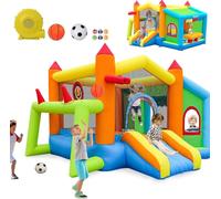 FBSPORT Castillo Hinchable con Ventilador para niños,Castillo Children's Bouncy para Uso Interior o Exterior con Puestos del Mercado de Juguetes Laterales,Tiro de fútbol