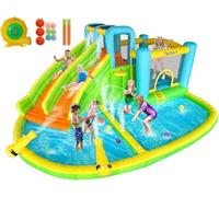 FBSPORT Castillo Hinchable Grande con Ventilador para niños Grandes 545 x 365 x 218 cm tobogán seco y de Agua, Adecuado para niños, Castillo Children's Bouncy para Uso Interior o Exterior Verde