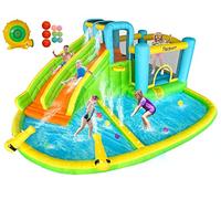 FBSPORT Castillo Hinchable Grande con Ventilador para niños Grandes 545 x 365 x 218 cm tobogán seco y de Agua, Adecuado para niños, Castillo Children's Bouncy para Uso Interior o Exterior Verde