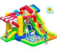 FBSPORT Castillo Hinchable para Niños con Doble Tobogán, Trampolín, Piscina de Bolas, Lanzamiento de Bolas, Muro de Escalada y Canasta de Baloncesto, para Jardín Interior Exterior, 322×305×208 cm