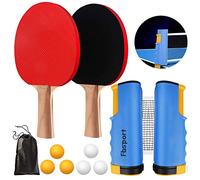 FBSPORT Sets de Ping Pong, Raquetas de Tenis de Mesa Professionales, 6 Pelotas, 1 Red Retráctil, 1 Bolsa, Tenis de Mesa Set para Entrenadores Adultos Niños Interior Exterior