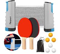 FBSPORT Sets de Ping Pong, Raquetas de Tenis de Mesa Professionales, 6 Pelotas, 1 Red Retráctil, 1 Bolsa, Tenis de Mesa Set para Entrenadores Adultos Niños Interior Exterior