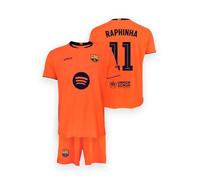 FC Barcelona, Camiseta y Pantalón Naranja, Tercera Equipación Niños Temporada 25/26 Conjunto, Replica Oficial Raphinha, Unisex Kids, 10 años
