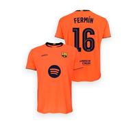 FCB FC Barcelona Camiseta - Dorsal 16 Fermin - 3ª Equipación 2025-26 Naranja - Réplica Oficial con Licencia - Adulto Unisex Manga Corta 100% Poliéster - Talla L