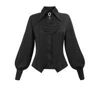 FCCAM Blusa victoriana para mujer, color negro, manga larga, estilo victoriano, camisa con volantes, blusa gótica, blusa pirata, blusa medieval para mujer, Negro , S