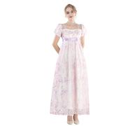 FCCAM Regency Jane Austen - Vestido largo vintage para mujer, vestido de baile victoriano con guantes, vestido de cintura imperio, XXL