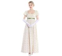 FCCAM Vestido de mujer Regency Jane Austen largo vintage vestido victoriano de baile con guantes vestido de cintura imperio, Beige 1023, S