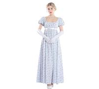 FCCAM Vestido de mujer Regency Jane Austen largo vintage vestido victoriano de baile con guantes vestido de cintura imperio