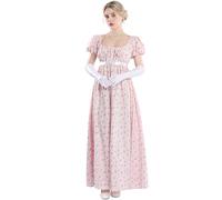 FCCAM Vestido de mujer Regency Jane Austen largo vintage vestido victoriano de baile con guantes vestido de cintura imperio