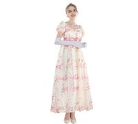 FCCAM Vestido de mujer Regency Jane Austen largo vintage vestido victoriano de baile con guantes vestido de cintura imperio, Rosa 1104, XL