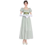 FCCAM Vestido de mujer Regency Jane Austen largo vintage vestido victoriano de baile con guantes vestido de cintura imperio, Verde Floral 1023, S