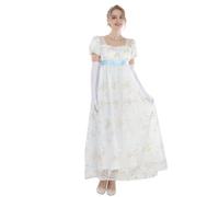 FCCAM Vestido largo de baile estilo vintage y victoriano de corte imperio, inspirado en Jane Austen en la época de la Regencia inglesa, con guantes incluidos, para mujer, L