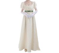 FCCAM Vestido Regency para mujer de Jane Austen, vestido vintage largo victoriano de estilo de baile con guantes, vestido de estilo imperio con cintura de FCCAM, beige, M