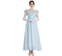 FCCAM Vestido Regency para mujer Jane Austen Largo Vintage Vestido de baile victoriano con guantes Vestido de estilo imperio, L