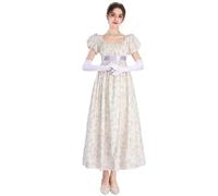 FCCAM Vestido Regency para mujer Jane Austen Largo Vintage Vestido de baile victoriano con guantes Vestido de estilo imperio, L