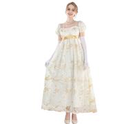 FCCAM Vestido Regency para mujer Jane Austen Vestido largo vintage vestido de baile victoriano con guantes vestido de estilo imperio con cintura, L