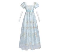 FCCAM Vestido Regency para mujer Jane Austen, vestido largo vintage victoriano de baile con guantes, vestido de estilo imperio con cintura, XXL