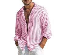 Fccrian Camisa de manga larga para hombre, informal, holgada, a rayas, con aislamiento, capa base para hombre, rosso, L