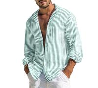 Fccrian Camisa de manga larga para hombre, informal, holgada, a rayas, con aislamiento, capa base para hombre, verde, 3XL
