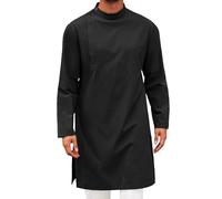 Fccrian Camisa larga para hombre, estilo árabe, estilo musulmán, para caminar, Negro, 3XL