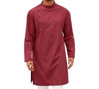 Fccrian Camisa larga para hombre, estilo árabe, estilo musulmán, para caminar, rosso, L
