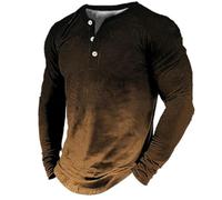 Fccrian Camiseta de manga larga para hombre para primavera y otoño, holgada, cómoda, degradada, sencilla, lisa, amarillo, 4XL